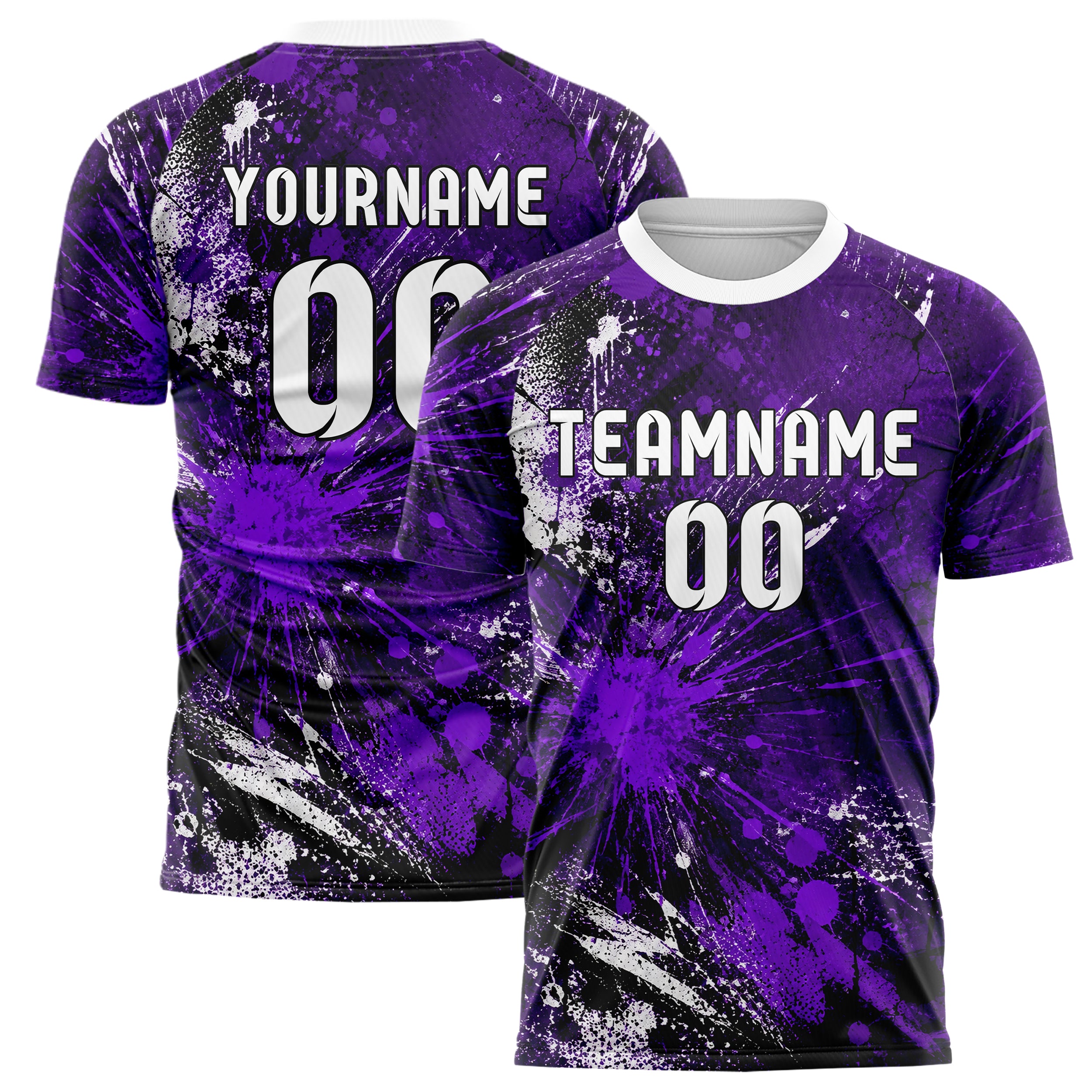 Dunkellila dunkles Graffiti Center Burst Splatter Design 03-0207 individuelles Fußballtrikot main