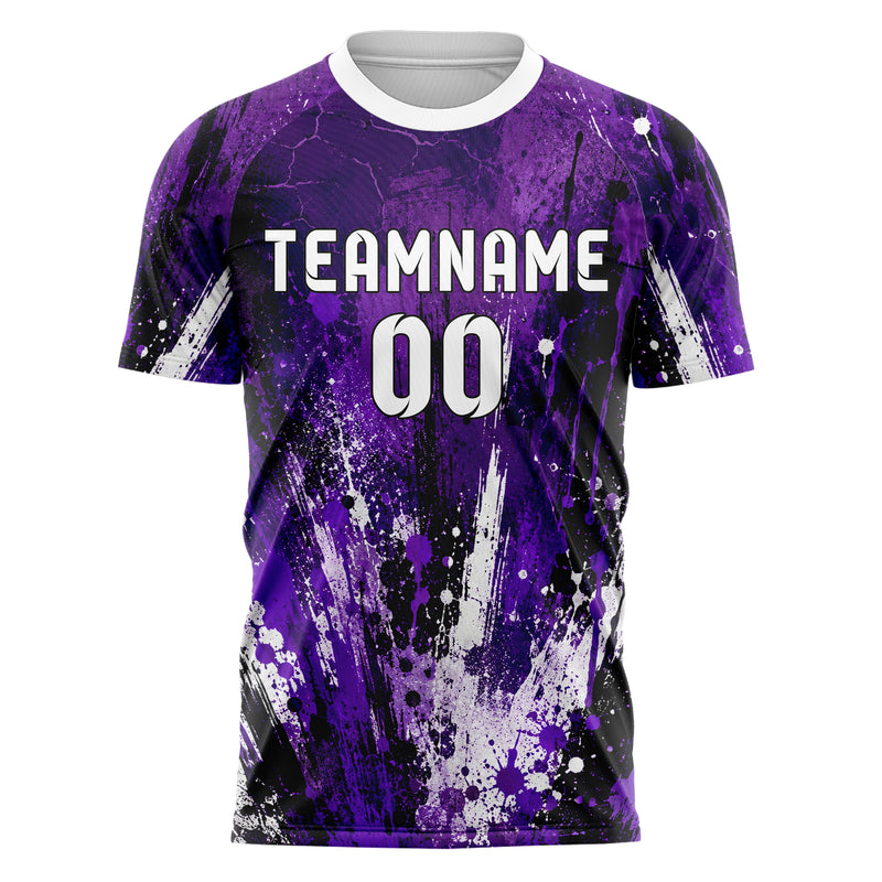 Dunkellila dunkles Graffiti Center Burst Splatter Design 03-0279 individuelles Fußballtrikot front