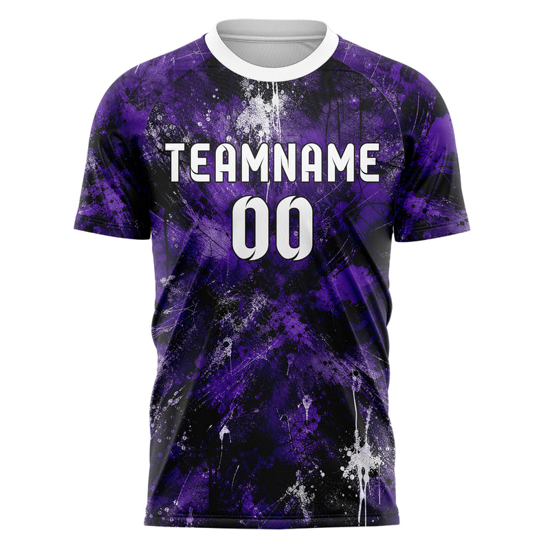 Dunkellila dunkles Graffiti Grunge Smear Design 03-0009 individuelles Fußballtrikot front