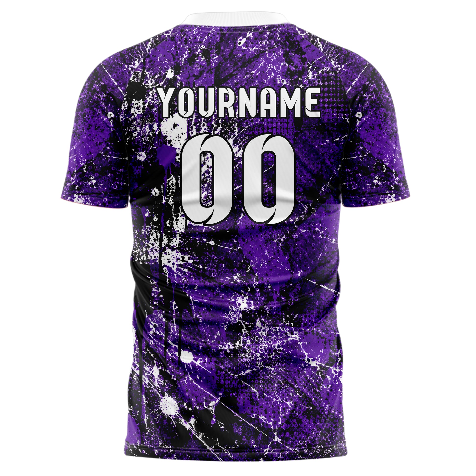 Dunkellila dunkles Graffiti Spray Splatter Design 03-0096 individuelles Fußballtrikot back