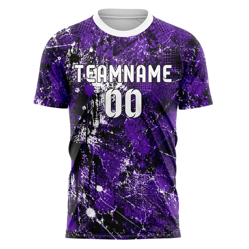Dunkellila dunkles Graffiti Spray Splatter Design 03-0096 individuelles Fußballtrikot front