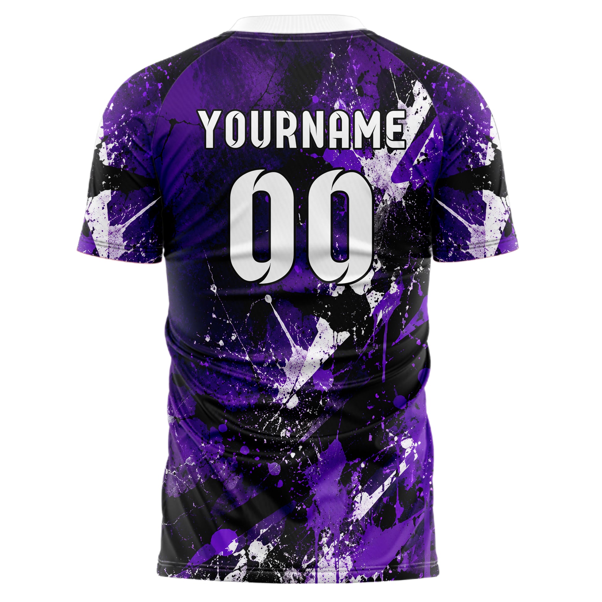 Dunkellila dunkles Graffiti Spray Splatter Design 03-0216 individuelles Fußballtrikot back