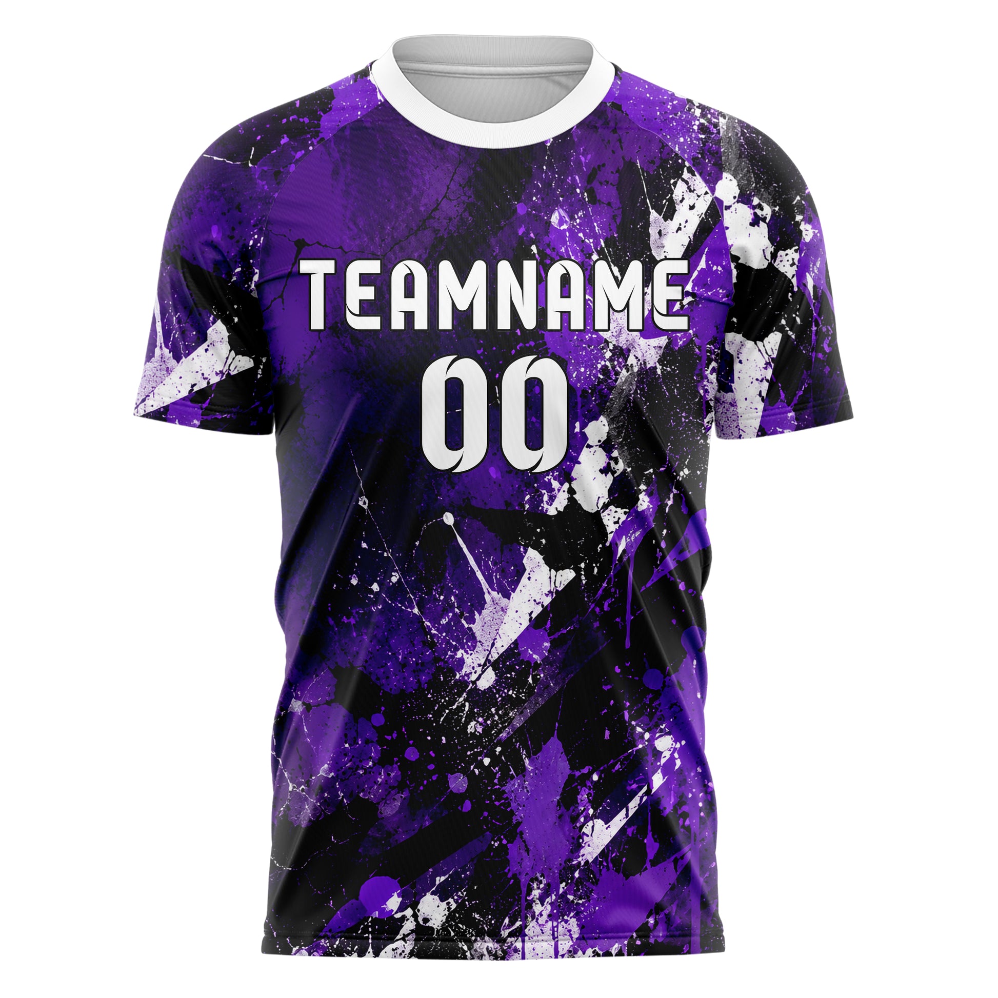 Dunkellila dunkles Graffiti Spray Splatter Design 03-0216 individuelles Fußballtrikot front