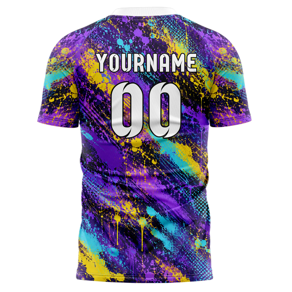 Lila lebendiges Graffiti Center Burst Splatter Design 03-0095 individuelles Fußballtrikot back
