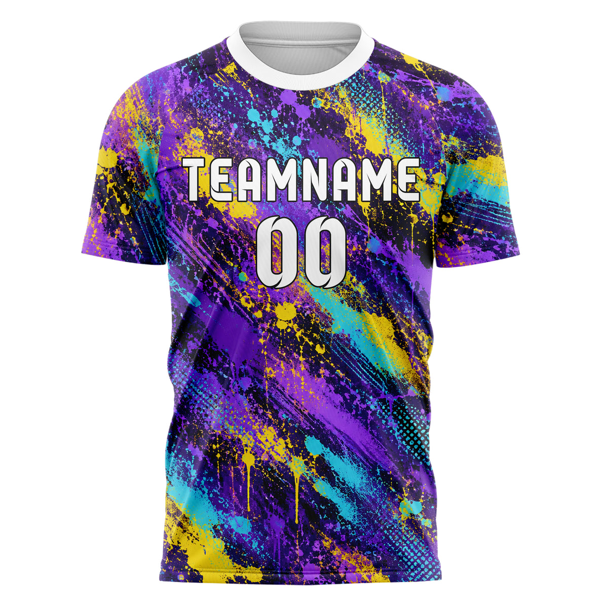 Lila lebendiges Graffiti Center Burst Splatter Design 03-0095 individuelles Fußballtrikot front