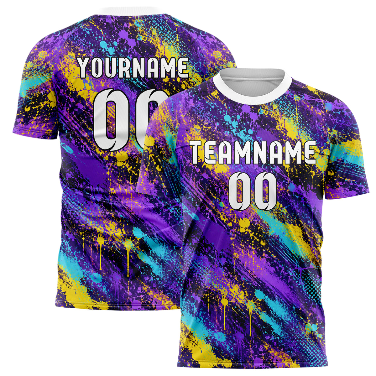 Lila lebendiges Graffiti Center Burst Splatter Design 03-0095 individuelles Fußballtrikot main