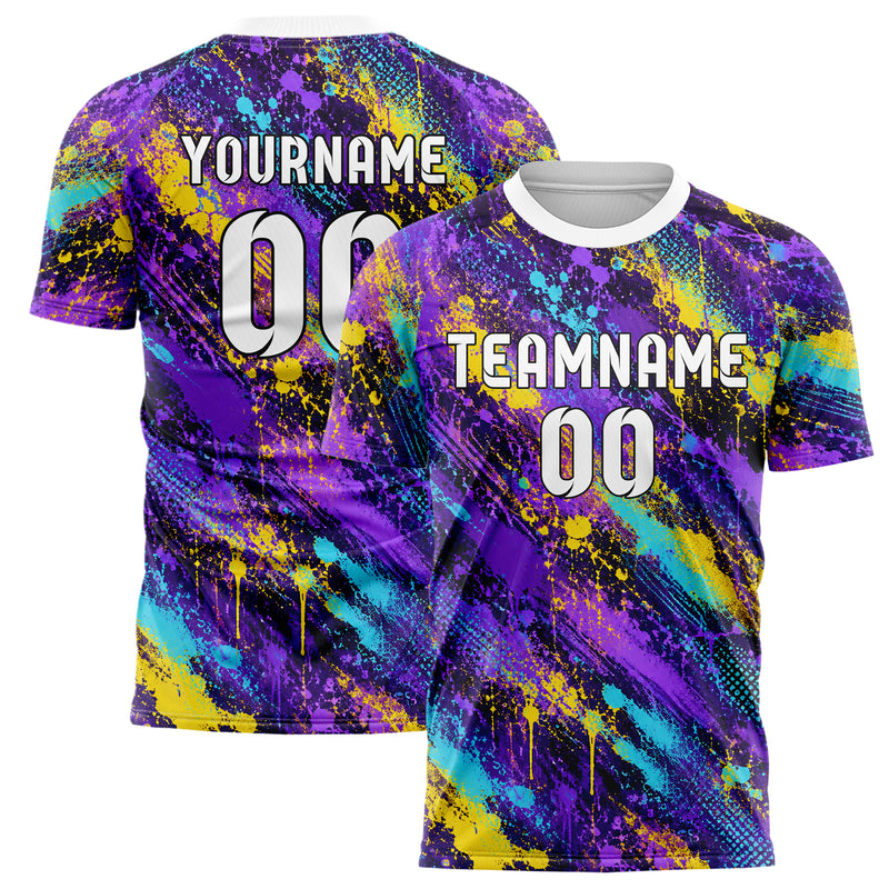Lila lebendiges Graffiti Center Burst Splatter Design 03-0095 individuelles Fußballtrikot main