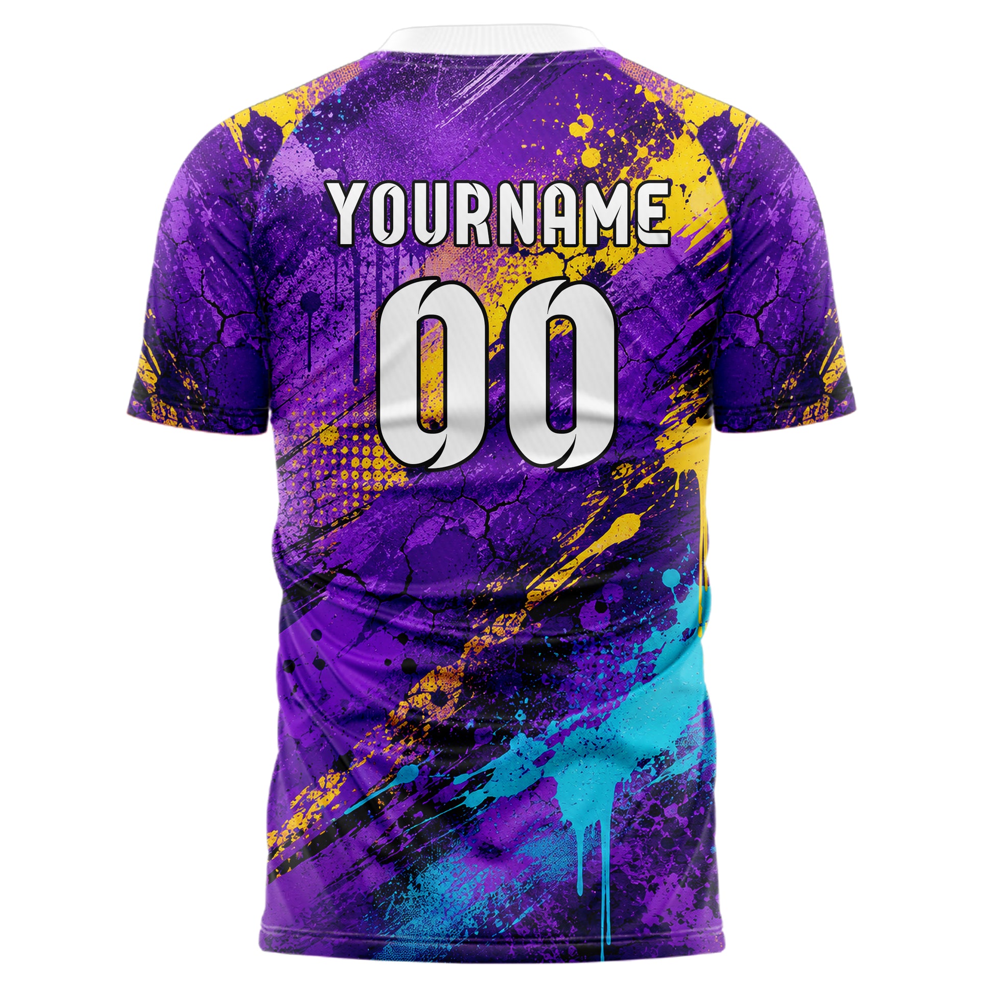 Lila lebendiges Graffiti diagonal Paint Flow Design 03-0035 individuelles Fußballtrikot back