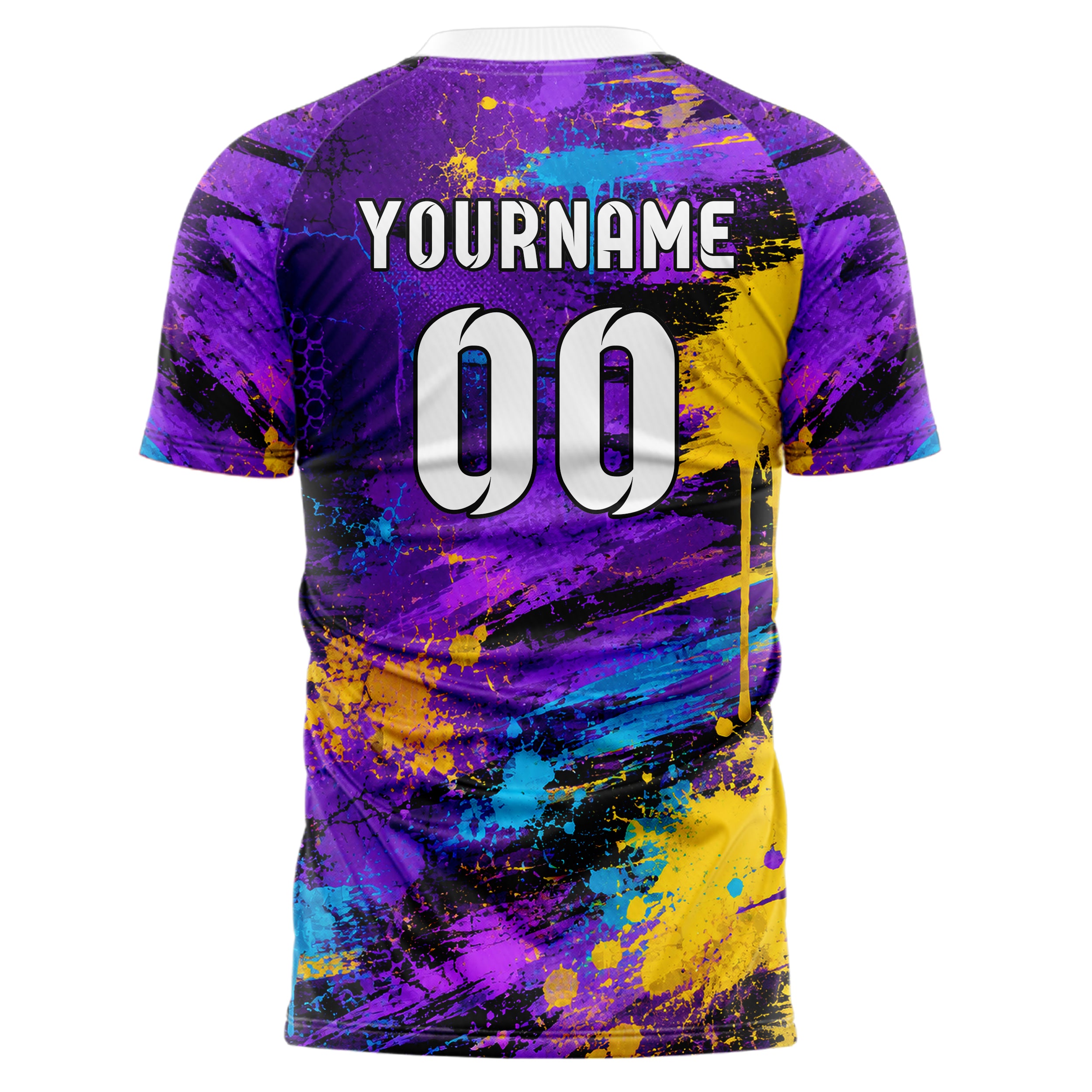 Lila lebendiges Graffiti Grunge Smear Design 03-0257 individuelles Fußballtrikot back