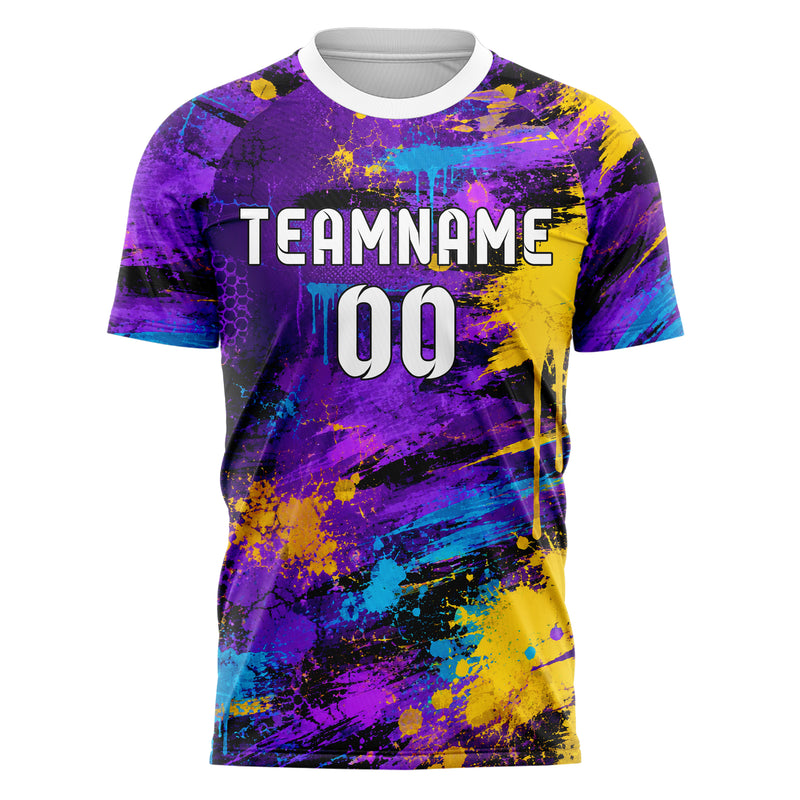 Lila lebendiges Graffiti Grunge Smear Design 03-0257 individuelles Fußballtrikot front