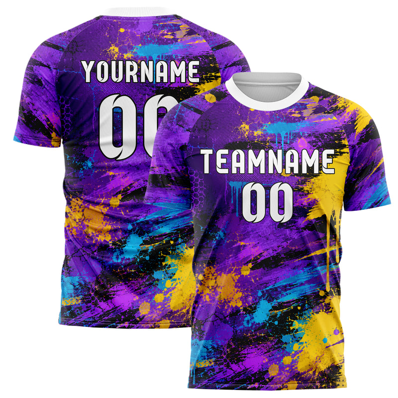 Lila lebendiges Graffiti Grunge Smear Design 03-0257 individuelles Fußballtrikot main