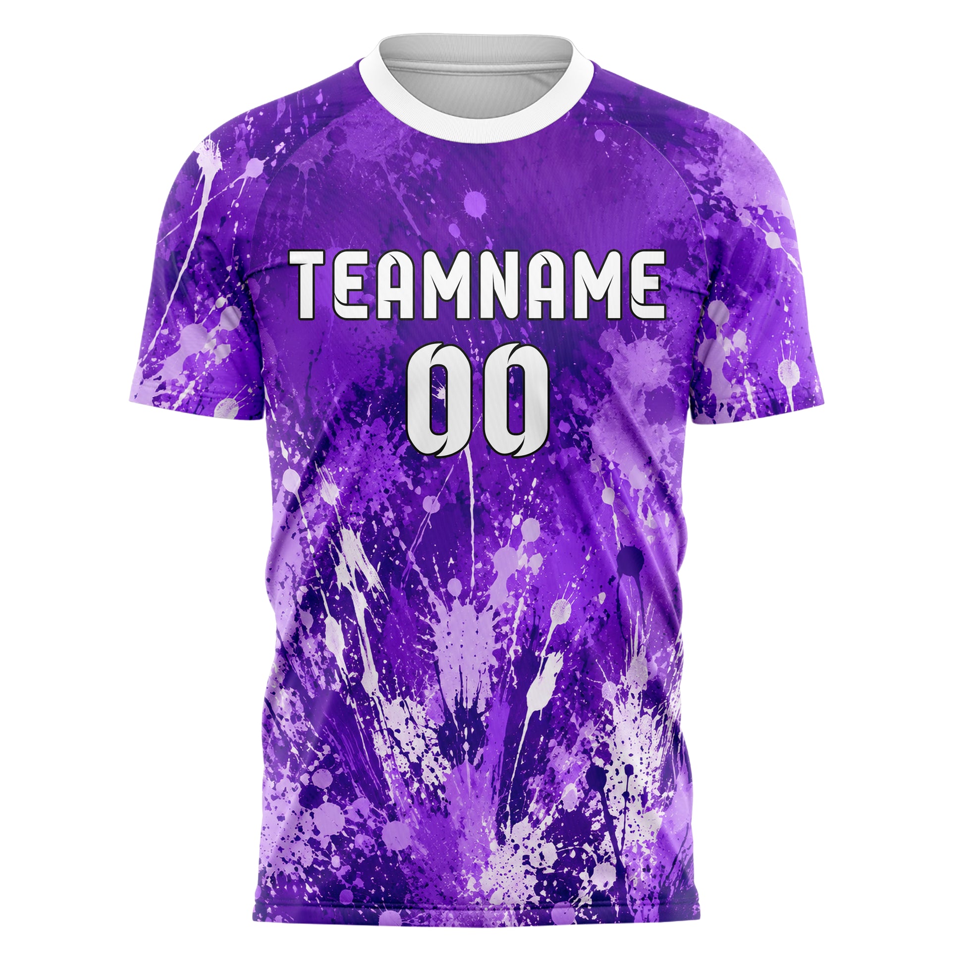 Lila lebendiges Graffiti Spray Splatter Design 03-0232 individuelles Fußballtrikot front