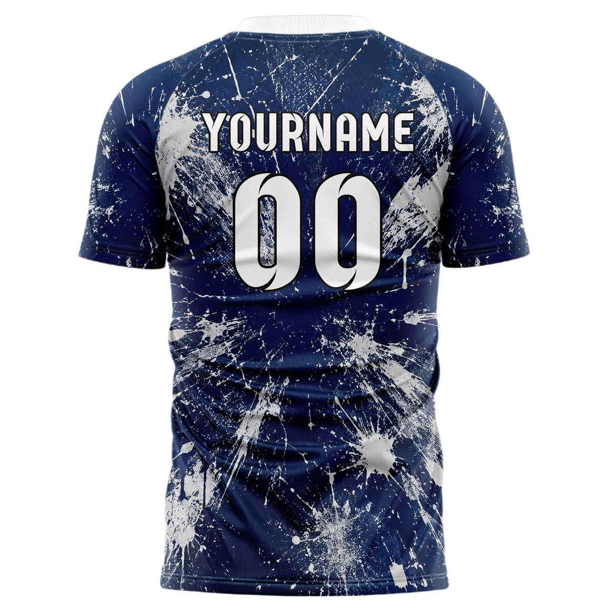 Marineblau klassisches Graffiti Center Burst Splatter Design 03-0175 individuelles Fußballtrikot back