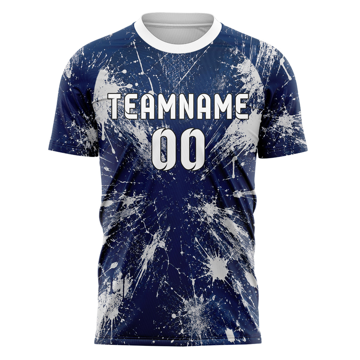 Marineblau klassisches Graffiti Center Burst Splatter Design 03-0175 individuelles Fußballtrikot front