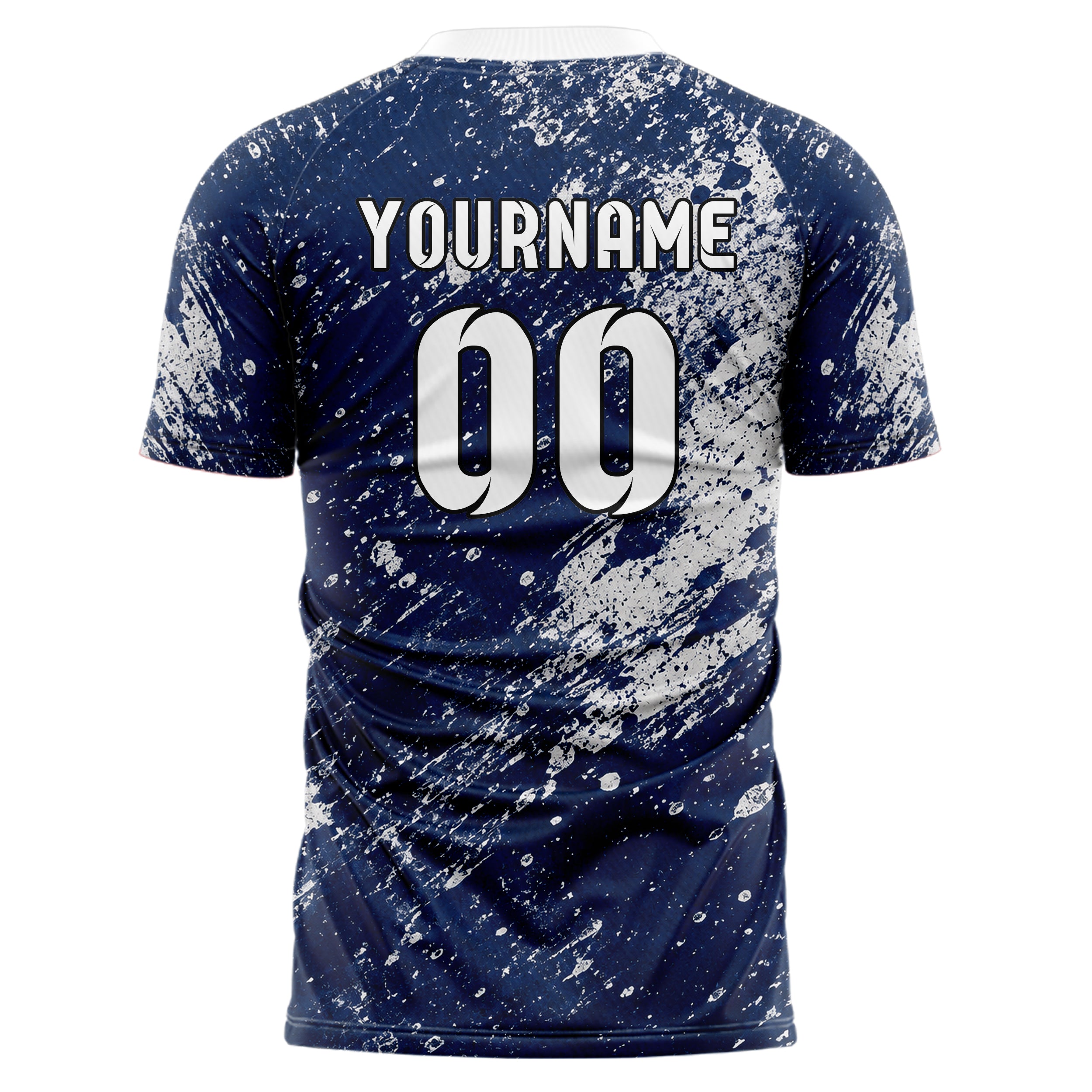 Marineblau klassisches Graffiti Center Burst Splatter Design 03-0295 individuelles Fußballtrikot back