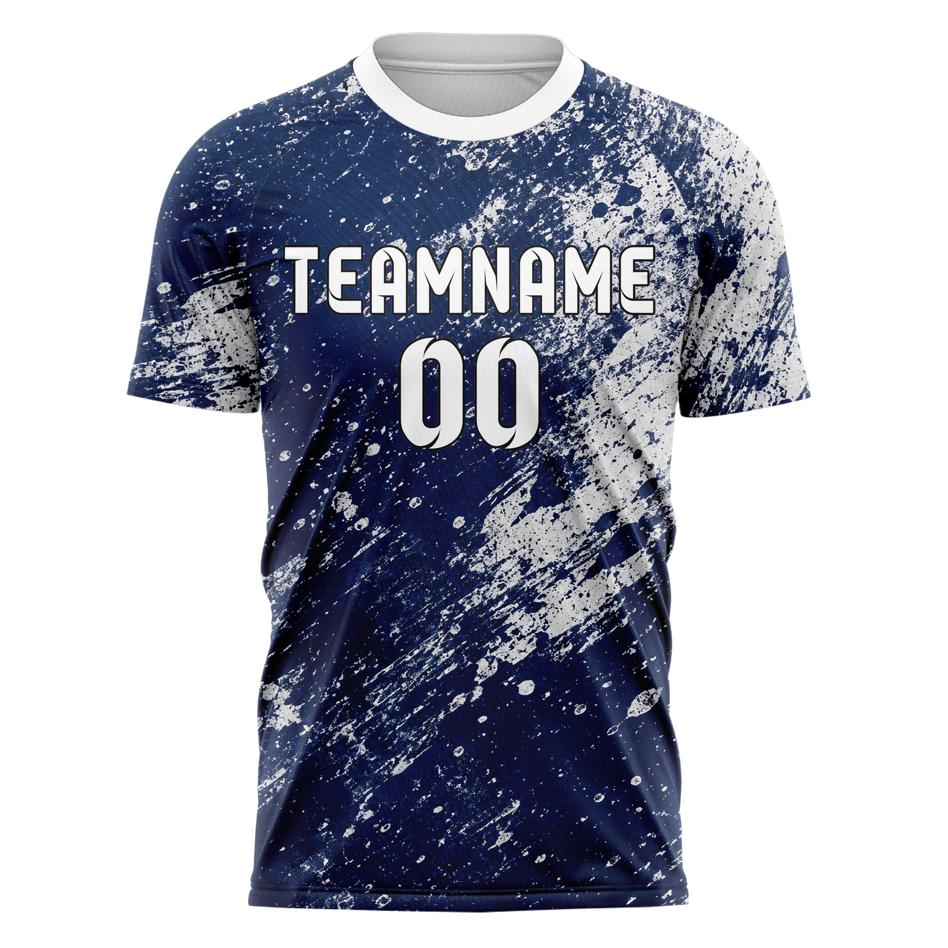 Marineblau klassisches Graffiti Center Burst Splatter Design 03-0295 individuelles Fußballtrikot front