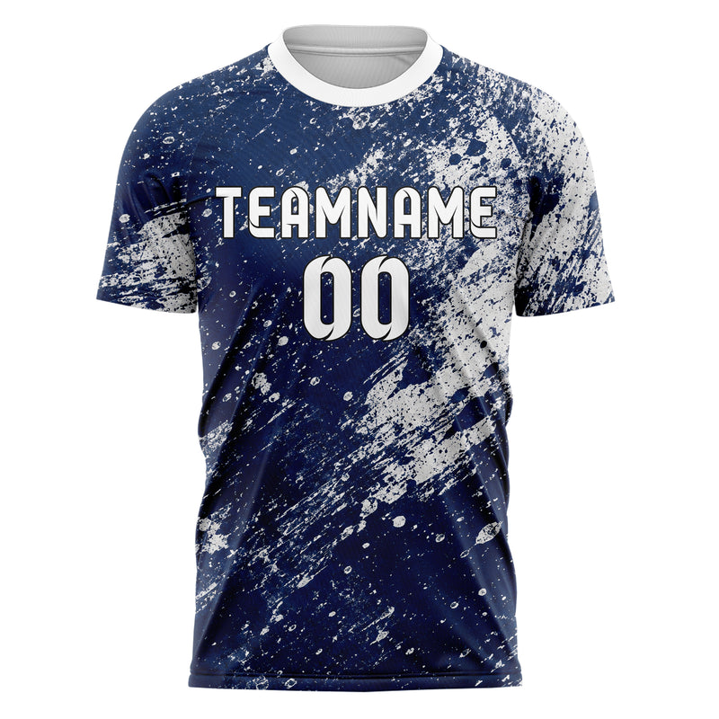 Marineblau klassisches Graffiti Center Burst Splatter Design 03-0295 individuelles Fußballtrikot front