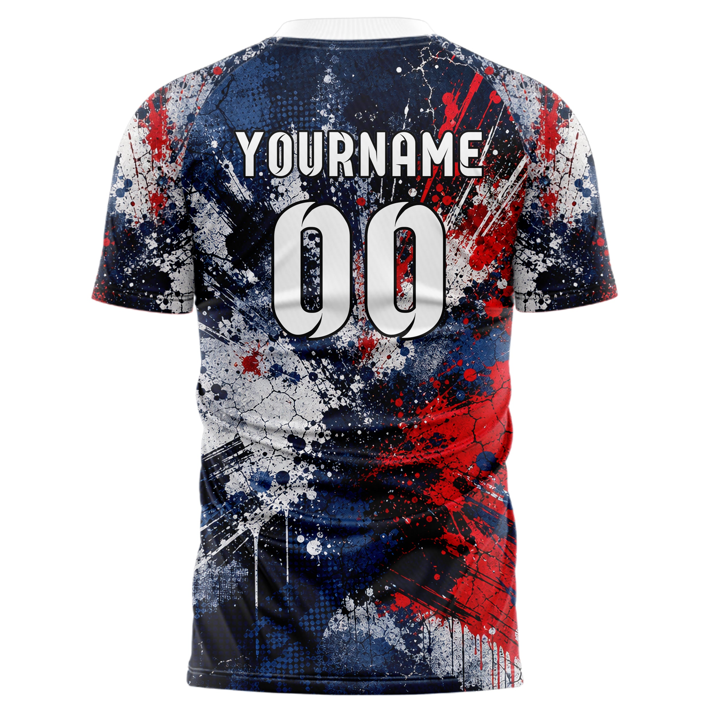 Marineblau klassisches Graffiti Center Burst Splatter Design 03-0335 individuelles Fußballtrikot back