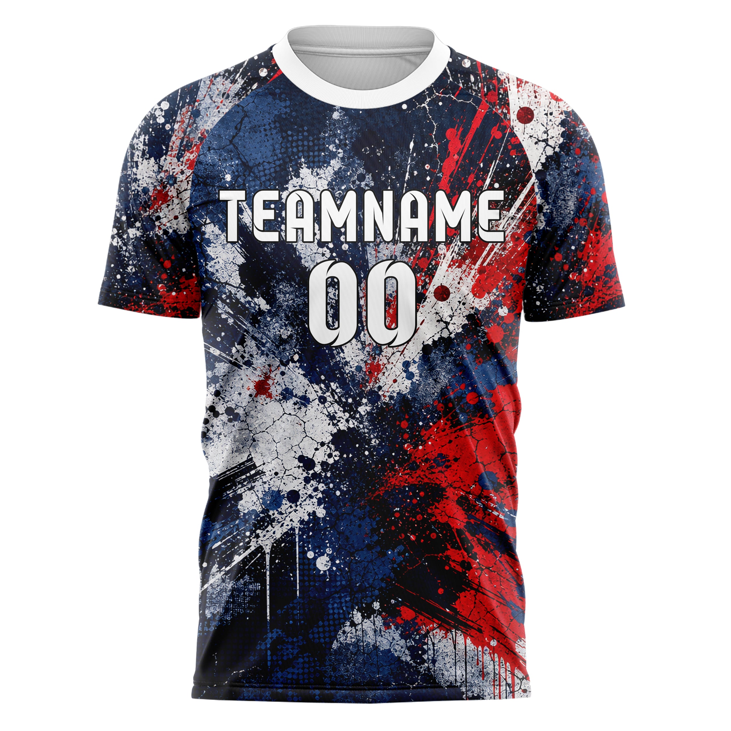 Marineblau klassisches Graffiti Center Burst Splatter Design 03-0335 individuelles Fußballtrikot front