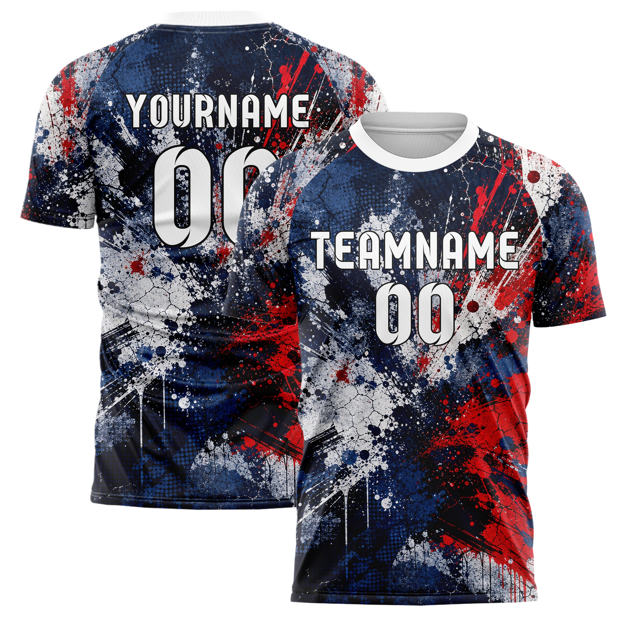 Marineblau klassisches Graffiti Center Burst Splatter Design 03-0335 individuelles Fußballtrikot main