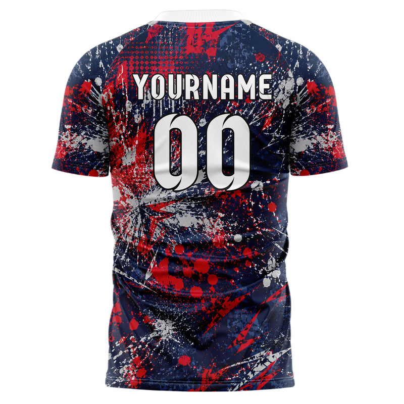 Marineblau klassisches Graffiti Center Burst Splatter Design 03-0383 individuelles Fußballtrikot back