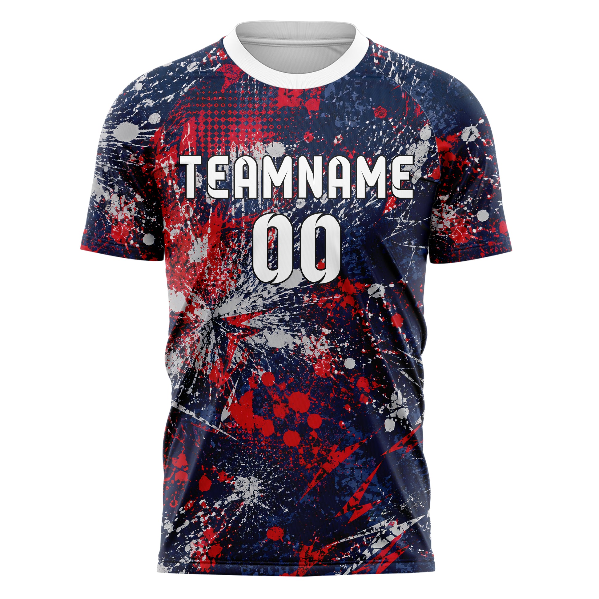 Marineblau klassisches Graffiti Center Burst Splatter Design 03-0383 individuelles Fußballtrikot front