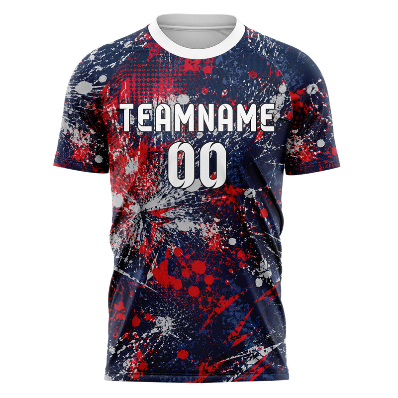 Marineblau klassisches Graffiti Center Burst Splatter Design 03-0383 individuelles Fußballtrikot front