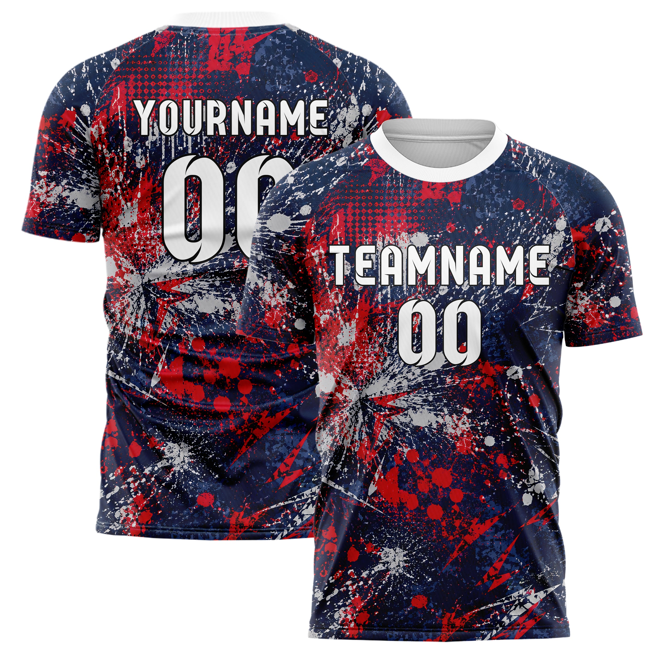 Marineblau klassisches Graffiti Center Burst Splatter Design 03-0383 individuelles Fußballtrikot main