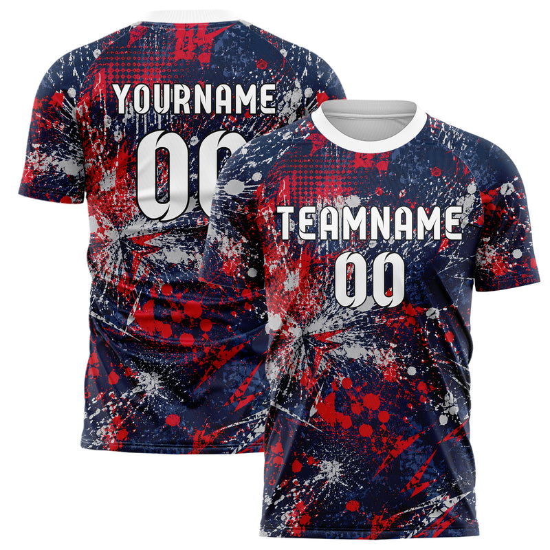 Marineblau klassisches Graffiti Center Burst Splatter Design 03-0383 individuelles Fußballtrikot main