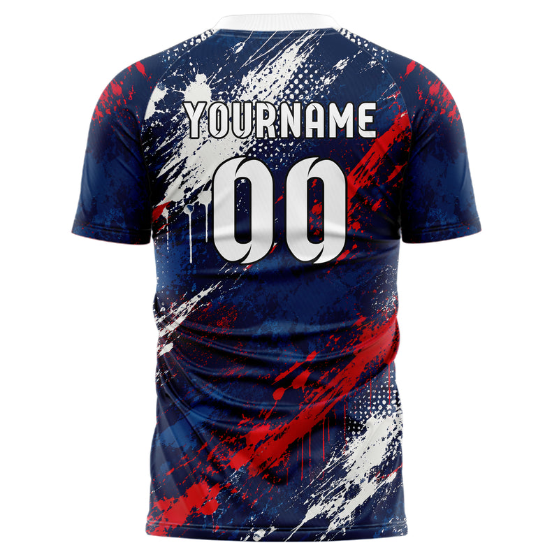 Marineblau klassisches Graffiti diagonal Paint Flow Design 03-0083 individuelles Fußballtrikot back