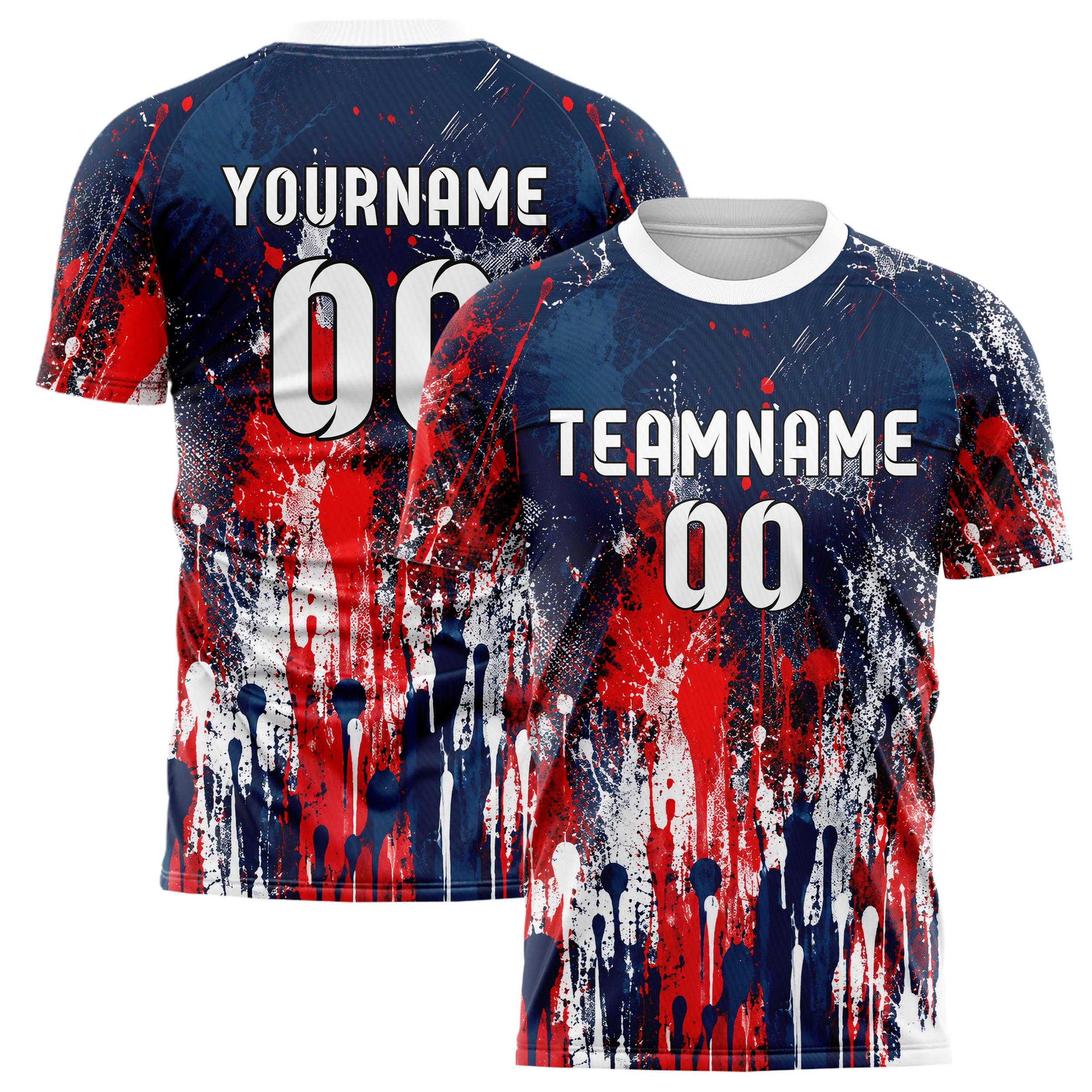 Marineblau klassisches Graffiti Drip Paint Design 03-0260 individuelles Fußballtrikot main