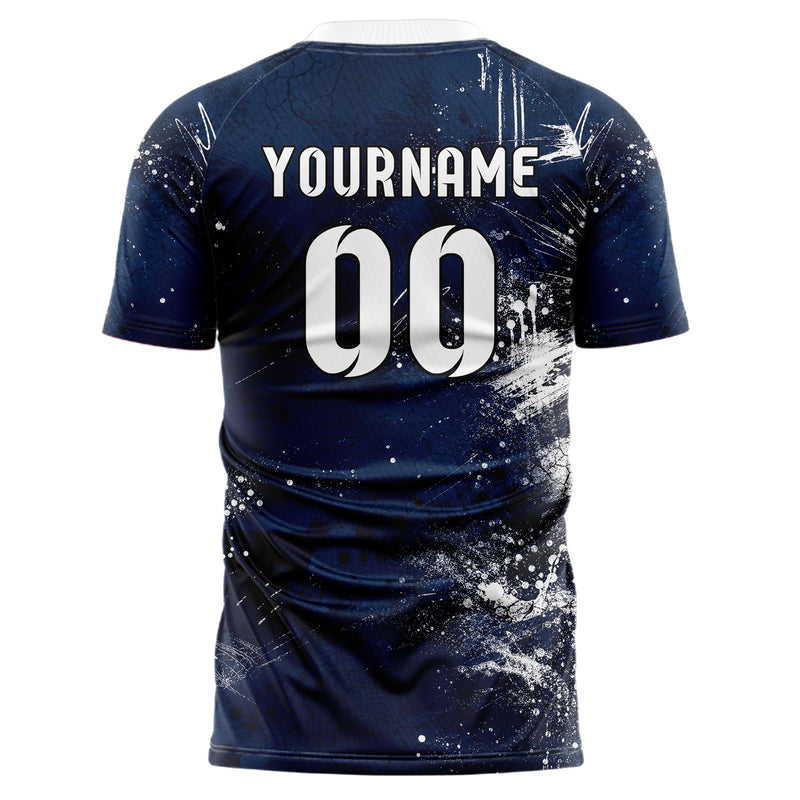 Marineblau klassisches Graffiti Grunge Smear Design 03-0001 individuelles Fußballtrikot back