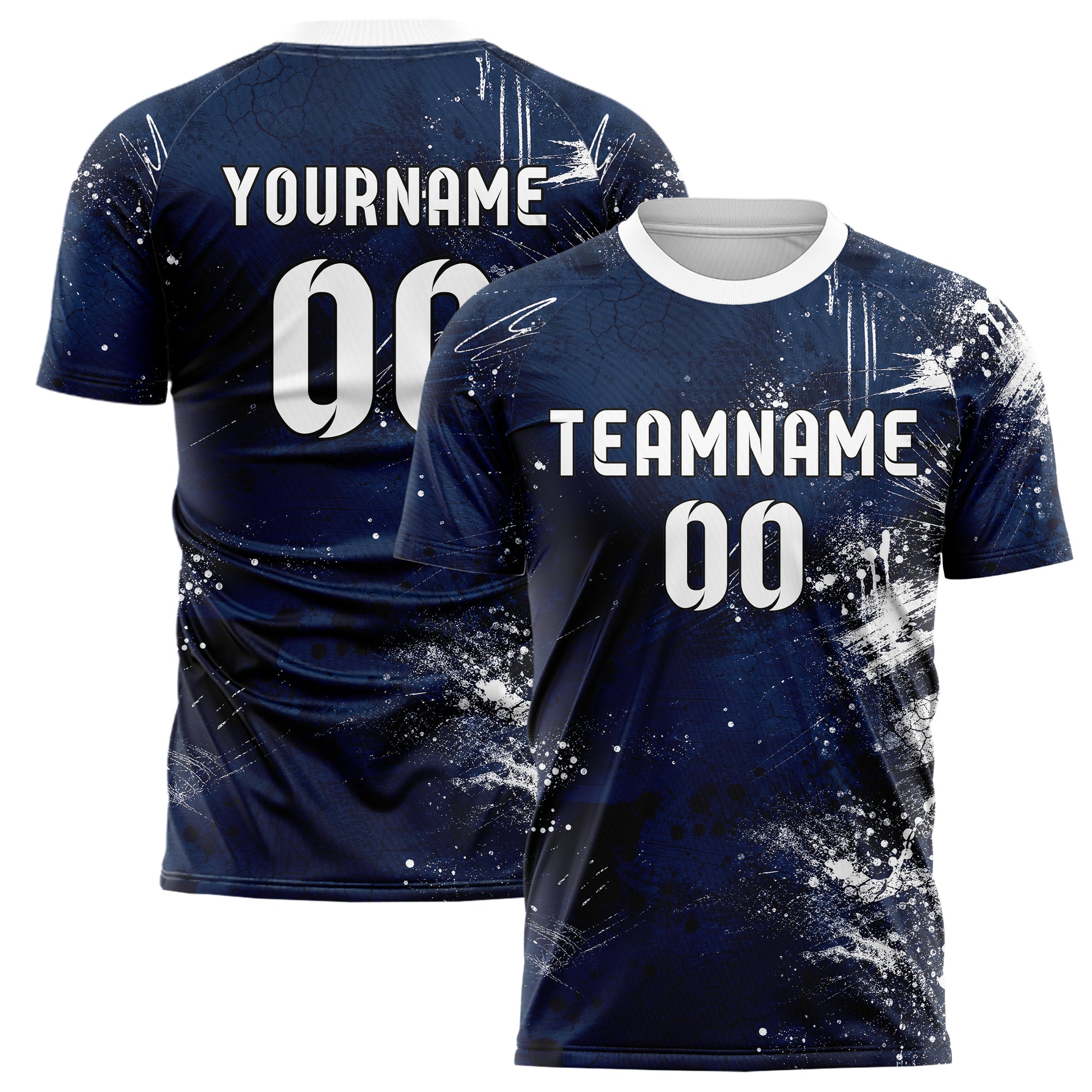 Marineblau klassisches Graffiti Grunge Smear Design 03-0001 individuelles Fußballtrikot main
