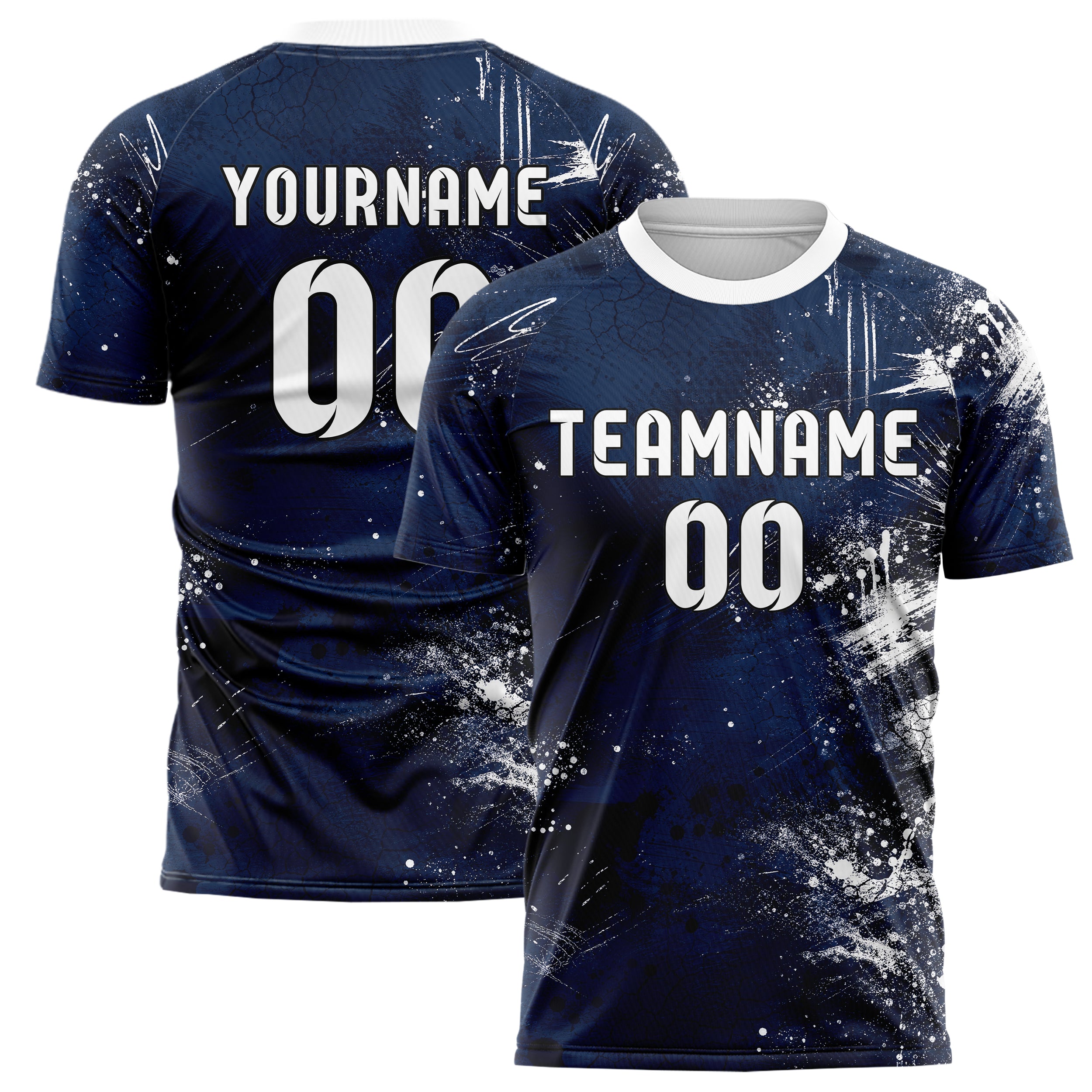 Marineblau klassisches Graffiti Grunge Smear Design 03-0001 individuelles Fußballtrikot main