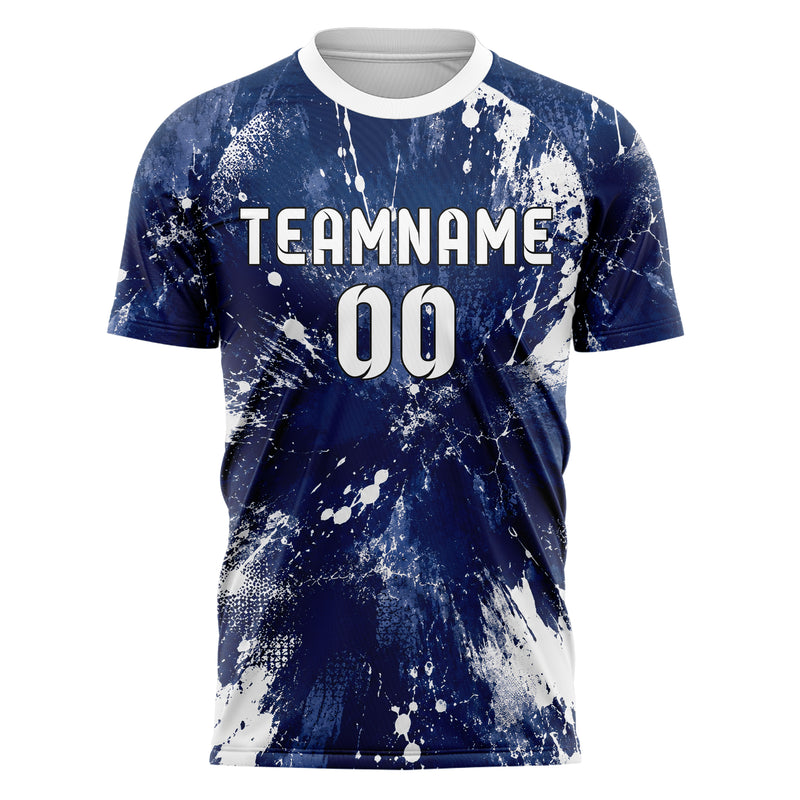 Marineblau klassisches Graffiti Grunge Smear Design 03-0025 individuelles Fußballtrikot front