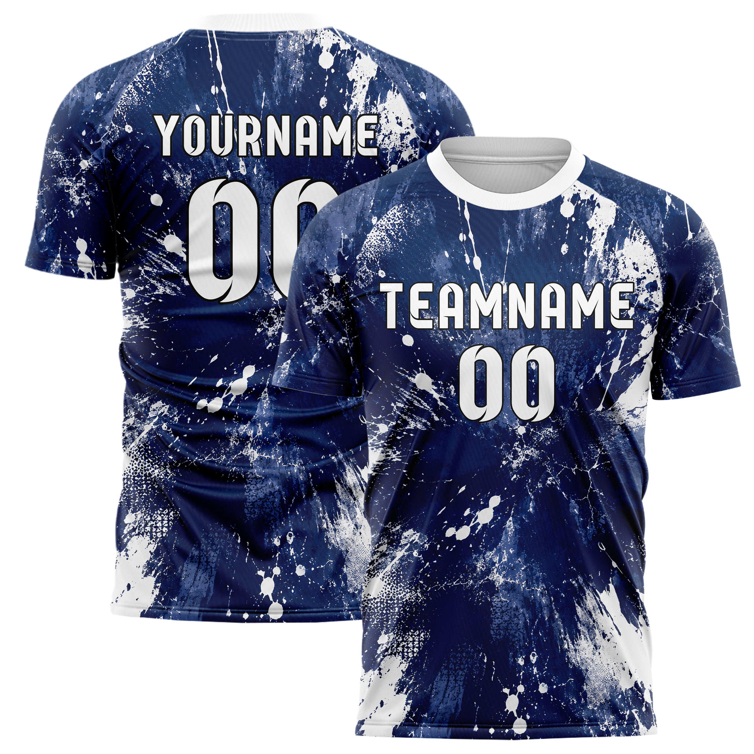 Marineblau klassisches Graffiti Grunge Smear Design 03-0025 individuelles Fußballtrikot main