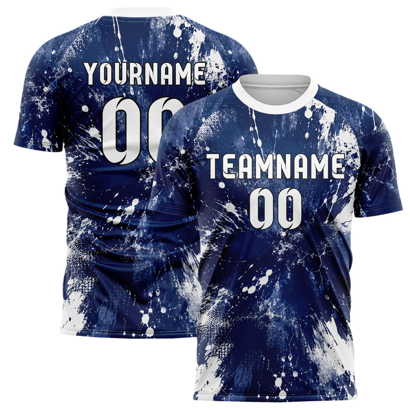 Marineblau klassisches Graffiti Grunge Smear Design 03-0025 individuelles Fußballtrikot main