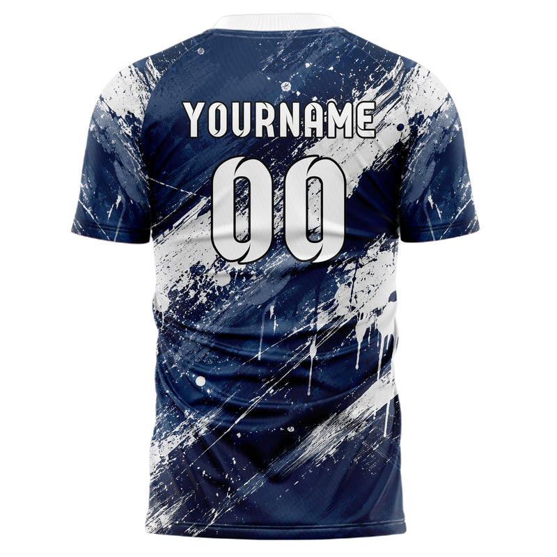 Marineblau klassisches Graffiti Grunge Smear Design 03-0313 individuelles Fußballtrikot back