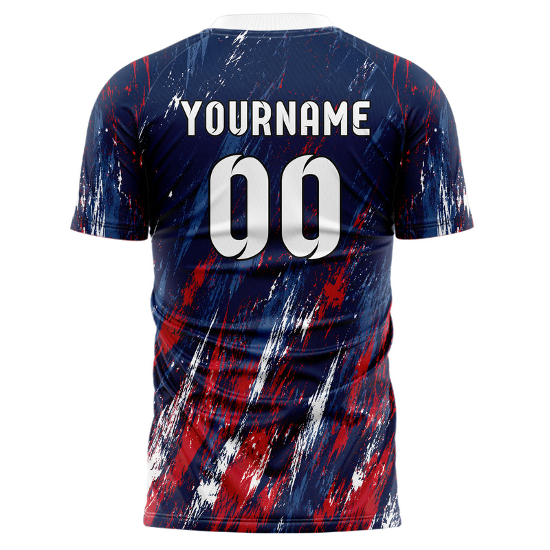 Marineblau klassisches Graffiti Scratch Marks Design 03-0014 individuelles Fußballtrikot back