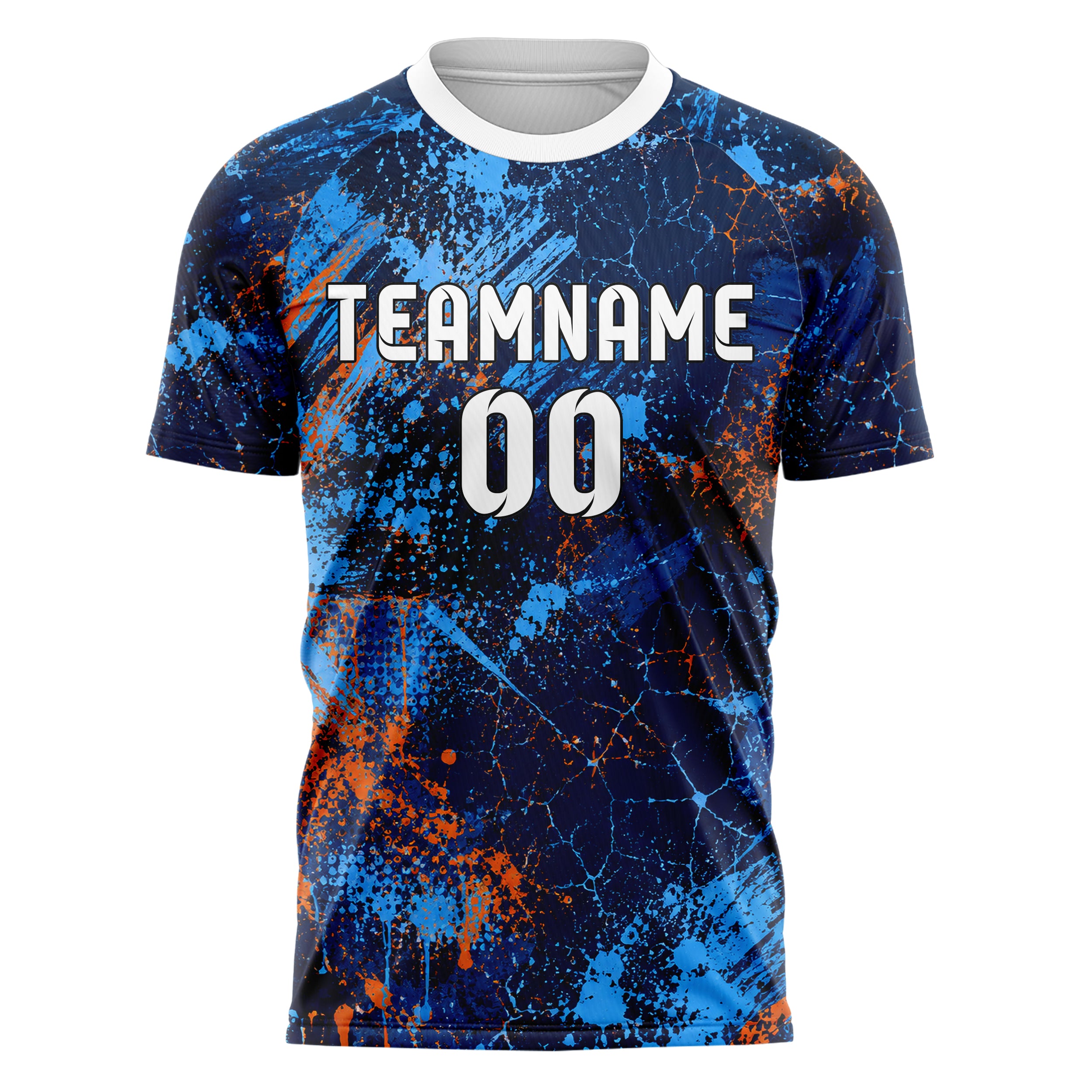 Marineblau lebendiges Graffiti Cracked Texture Design 03-0306 individuelles Fußballtrikot front