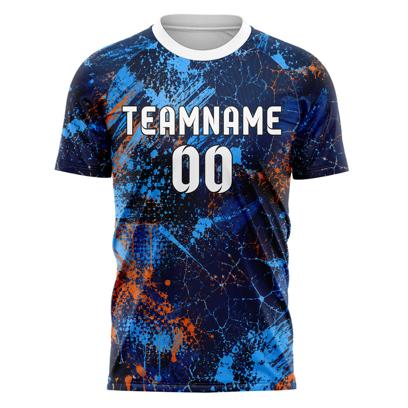 Marineblau lebendiges Graffiti Cracked Texture Design 03-0306 individuelles Fußballtrikot front