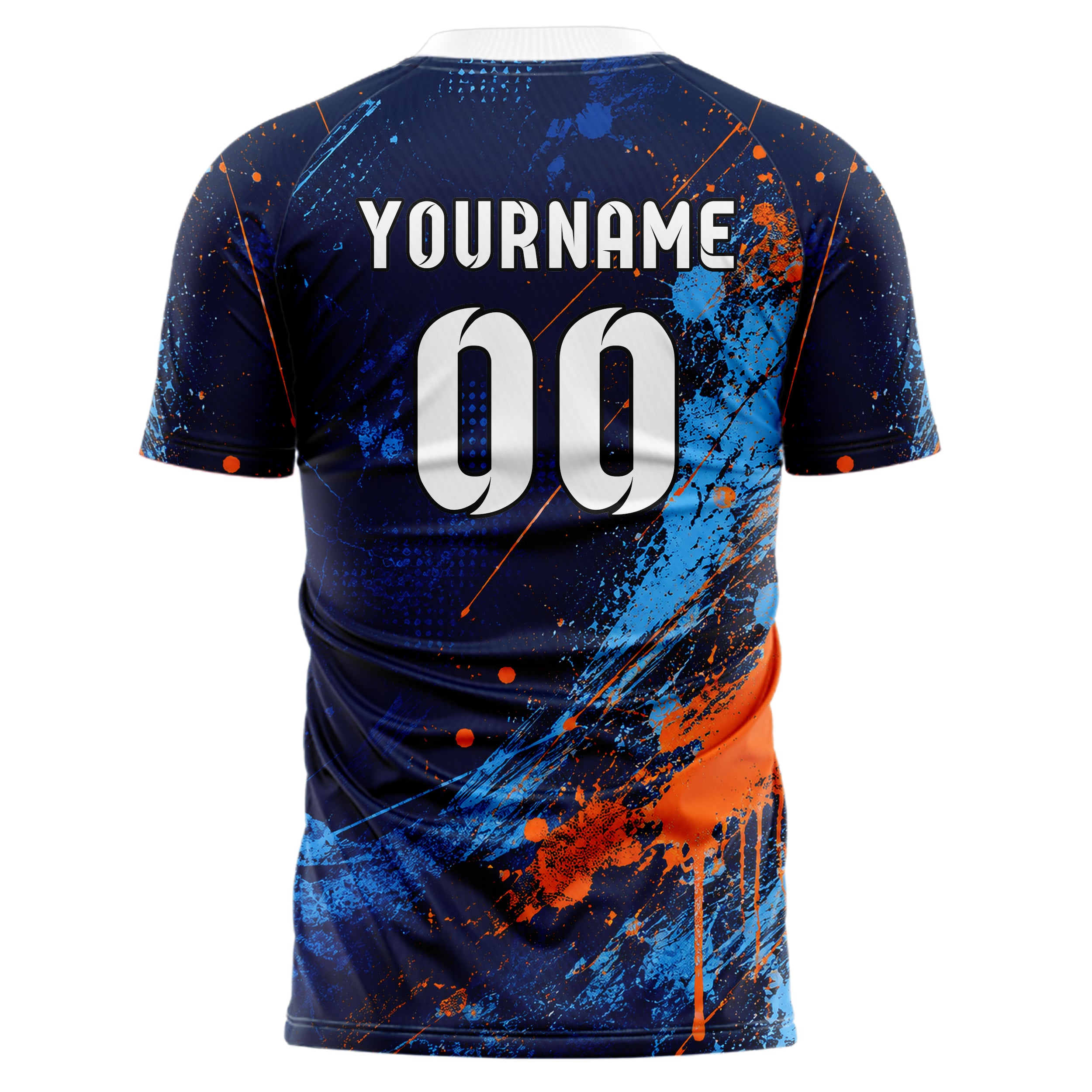 Marineblau lebendiges Graffiti diagonal Paint Flow Design 03-0027 individuelles Fußballtrikot back