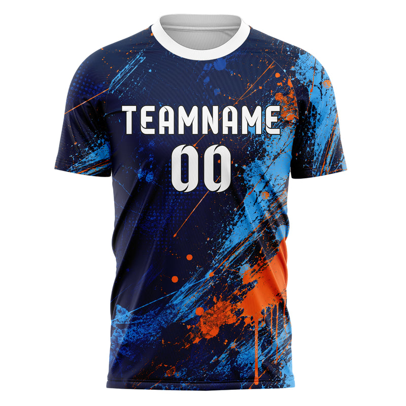 Marineblau lebendiges Graffiti diagonal Paint Flow Design 03-0027 individuelles Fußballtrikot front