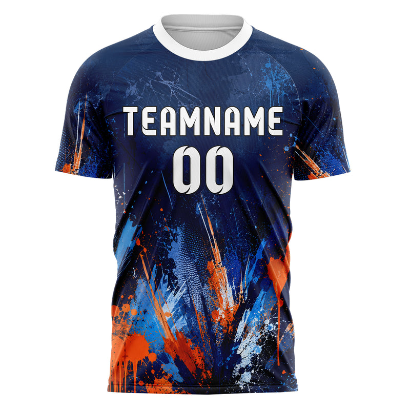 Marineblau lebendiges Graffiti Grunge Smear Design 03-0057 individuelles Fußballtrikot front