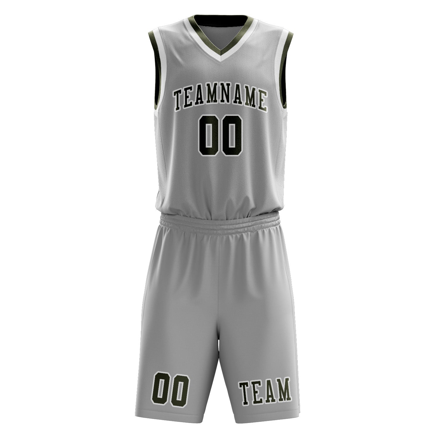 Benutzerdefiniertes Professionelles Grau Dunkles Oliv Basketballtrikot-Set