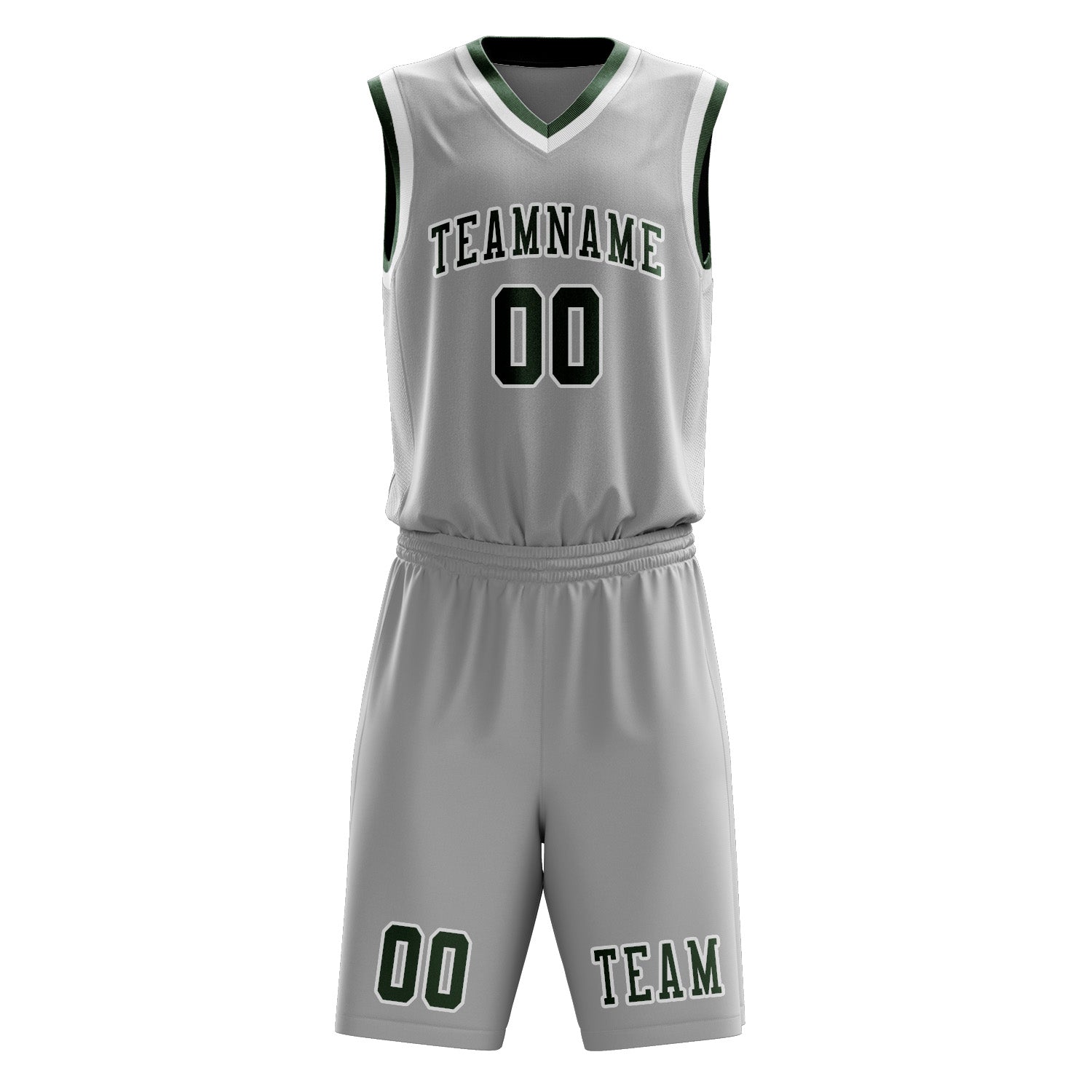 Benutzerdefiniertes Professionelles Grau Tannengrün Basketballtrikot-Set