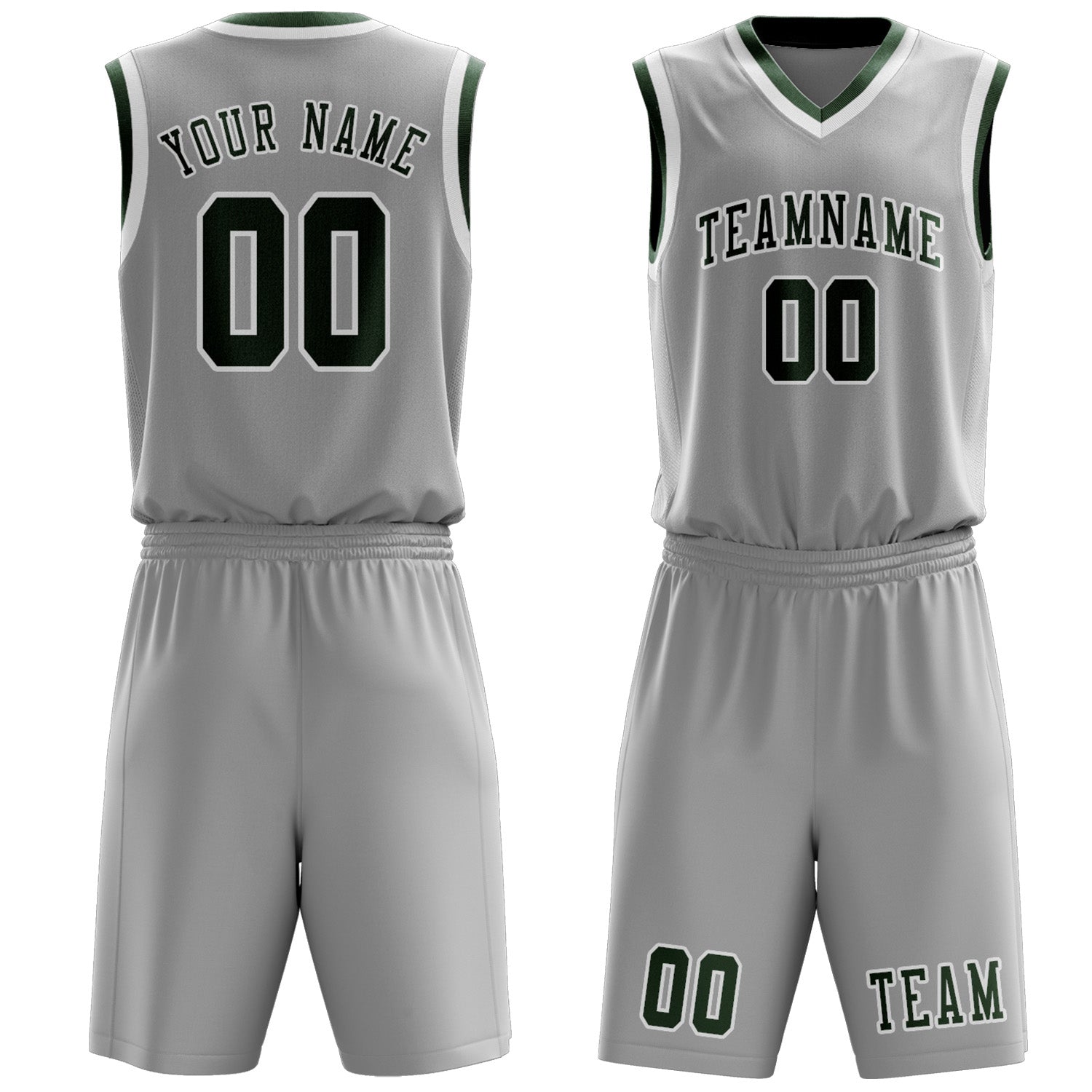 Benutzerdefiniertes Professionelles Grau Tannengrün Basketballtrikot-Set