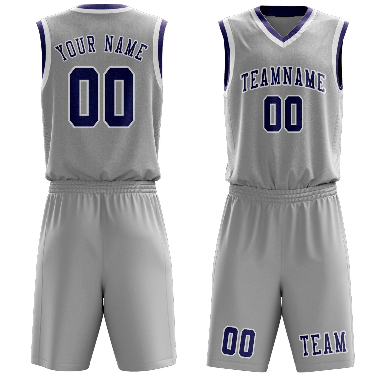 Benutzerdefiniertes Professionelles Grau Lila Basketballtrikot-Set