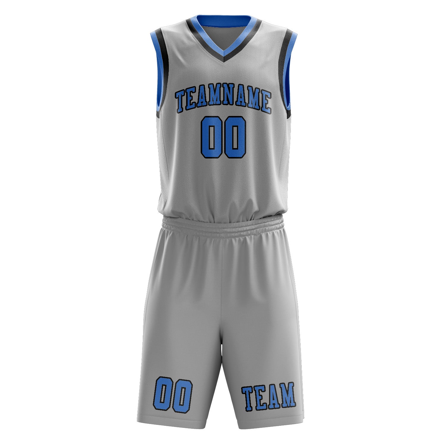 Benutzerdefiniertes Professionelles Grau Hellblau Basketballtrikot-Set
