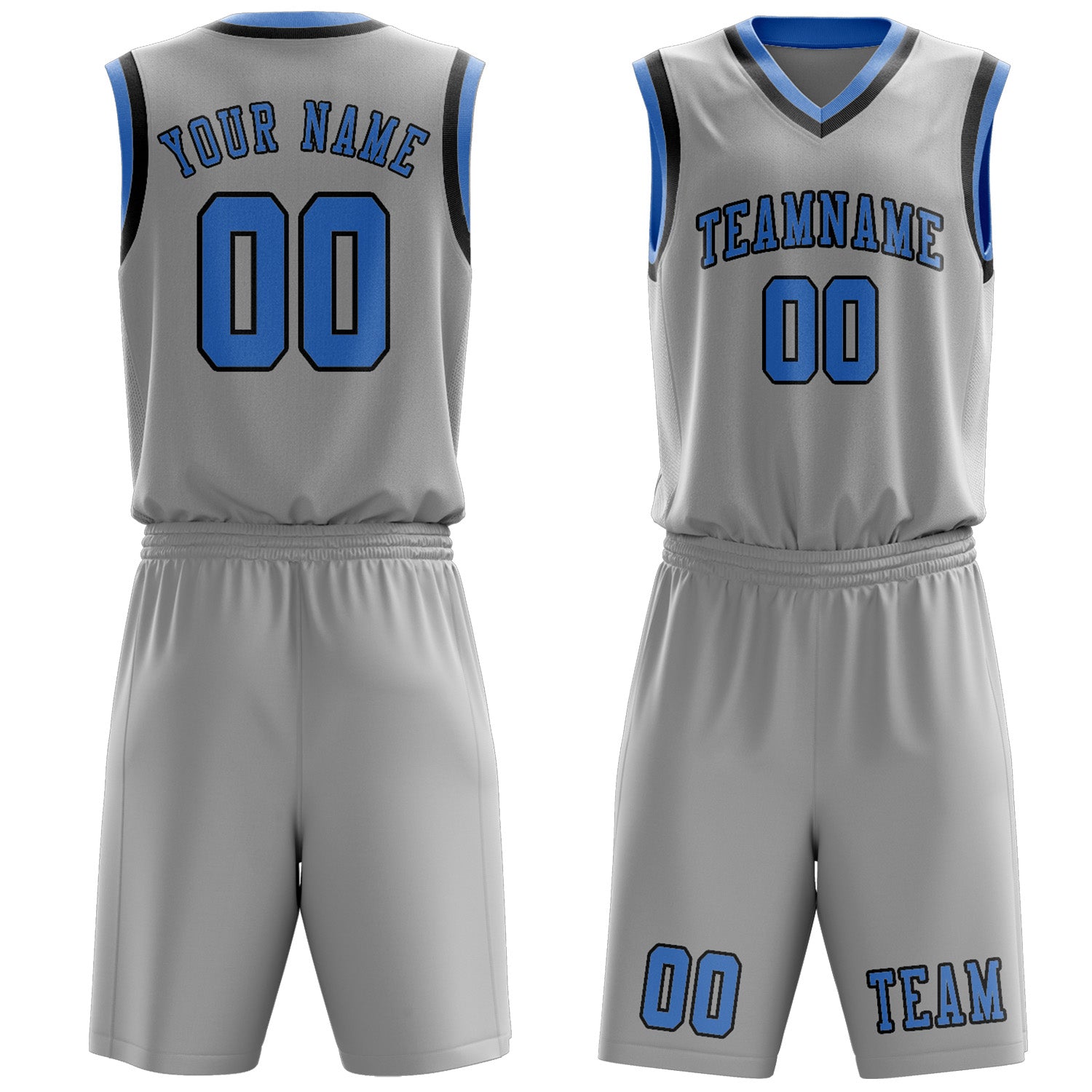 Benutzerdefiniertes Professionelles Grau Hellblau Basketballtrikot-Set
